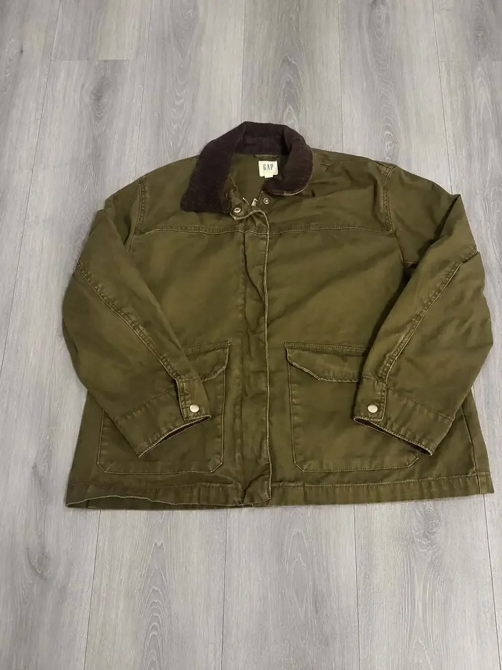 Gap Olive Green Canvas Barn Jacket with Corduroy Collar Size M